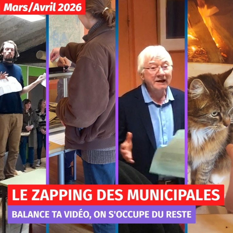 Une mosaïque d'images comprenant notamment&nbsp;: une statue représentant une femme près d'une fontaine, un homme debout sur sa chaise s'adressant à une salle remplie de monde, le dos d'une personne aux longs cheveux blonds en train de voter, un homme de petite taille aux cheveux gris tenant un bout de papier et s'adressant à une foule, un chat assis sur une chaise et la statue de l'orphelin Gentioux